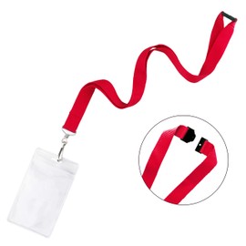 12 Pack Breakaway Lanyard with Card Holders, Durable Rainbow Neck Safety Lanyards Straps with Clear Waterproof Name Badge Holders in Bulk, Red