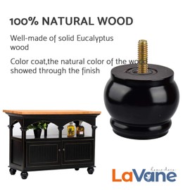 3 inch / 7cm Wooden Furniture Legs, La Vane 4PCS Black Soild Wood Round M8 Replacement Bun Feet with Pre-Drilled 5/16 Inch Bolt & Mounting Plate & Screws for Couch Sofa Dresser Cabinet