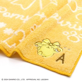 Towel Museum Sanrio Big Ribbon Pom Pom Pudding, Towel Handkerchief, Ya, Yellow, Initial A, 28-2030072, Approx. 9.8 x 9.8 inches (25 x 25 cm)