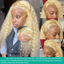 30 Inch 613 Lace Front Wig Human Hair Full HD Lace Deep Wave Frontal Wigs for Black Women Pre Plucked 613 Blonde Curly Wig Natural Soft 180% Density Glueless 13x6 613 Deep Wave Human Hair Wigs
