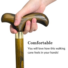 Handmade Wooden Walking Canes for Men American Oak Walking Cane with Wrist Strap and Rubber Tips Lightweight Wood Crutch for Seniors - 36 Inches (Brown)