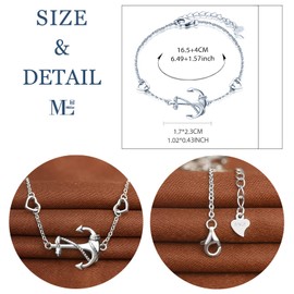 MicLee Women's Simple Bracelet 925 Sterling Silver Allergen-Free Anchor Heart Bangle Bracelet with Gift Bag Great Gift for Mother Girlfriend, Silver Silver Zirconia, Cubic Zirconia