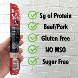 Jerky.com Hot Beef and Pork Jerky Meat Sticks 26 Pack (24 + 2 Bonus) | 5g Protein, 90 Calories, Gluten-Free, Individually Wrapped, Keto Friendly, Low Carb Snack | Delicious Smoked Beef Jerky Sticks | Gifts for Men