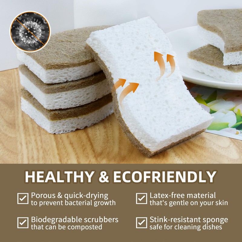 12 Pack Biodegradable Eco Sponges Washing Up,Natural Cellulose and Coconut