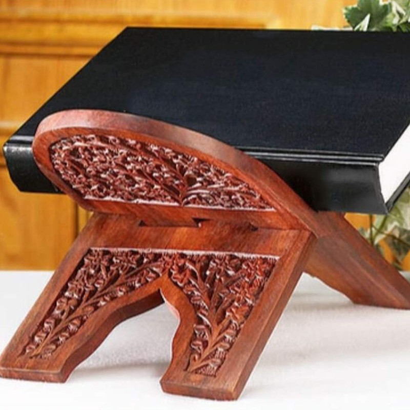 Carved Rosewood 10 Inch Collapsible Bible Display Stand