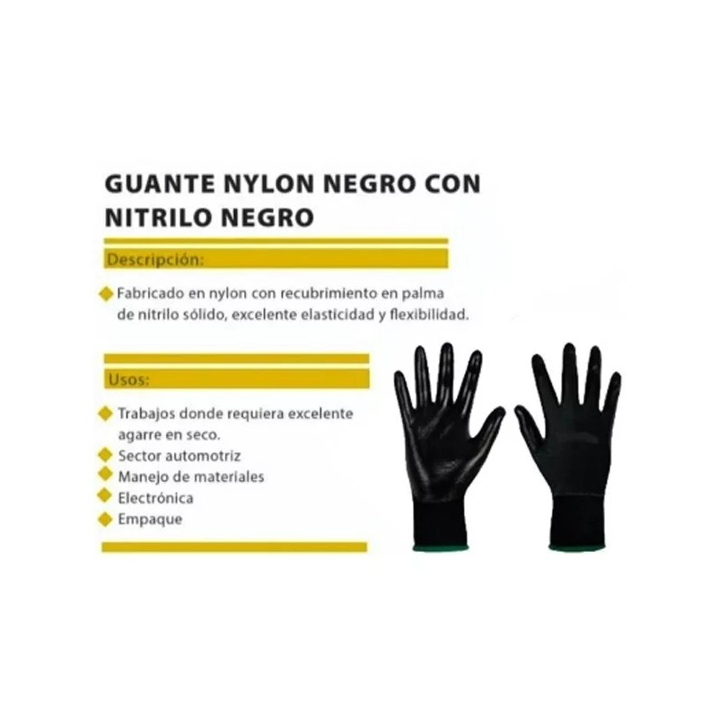 Arca Safety Guante Nylon Con Palma Nitrilo Negro Talla 7-4
