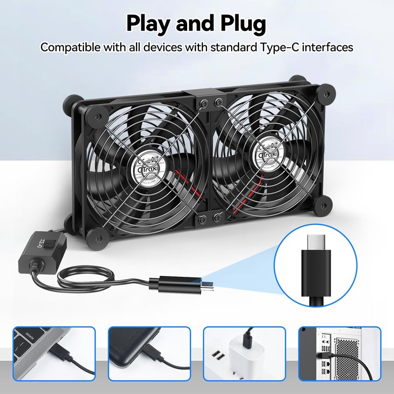 ELUTENG Dual USB Computer Fan 120mm