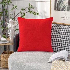 Home Brilliant Fur Red Pillow Covers 26x26 Large Red Throw Pillows Faux Rabbit Fur Euro Sham Covers, 26 x 26 inches, Red