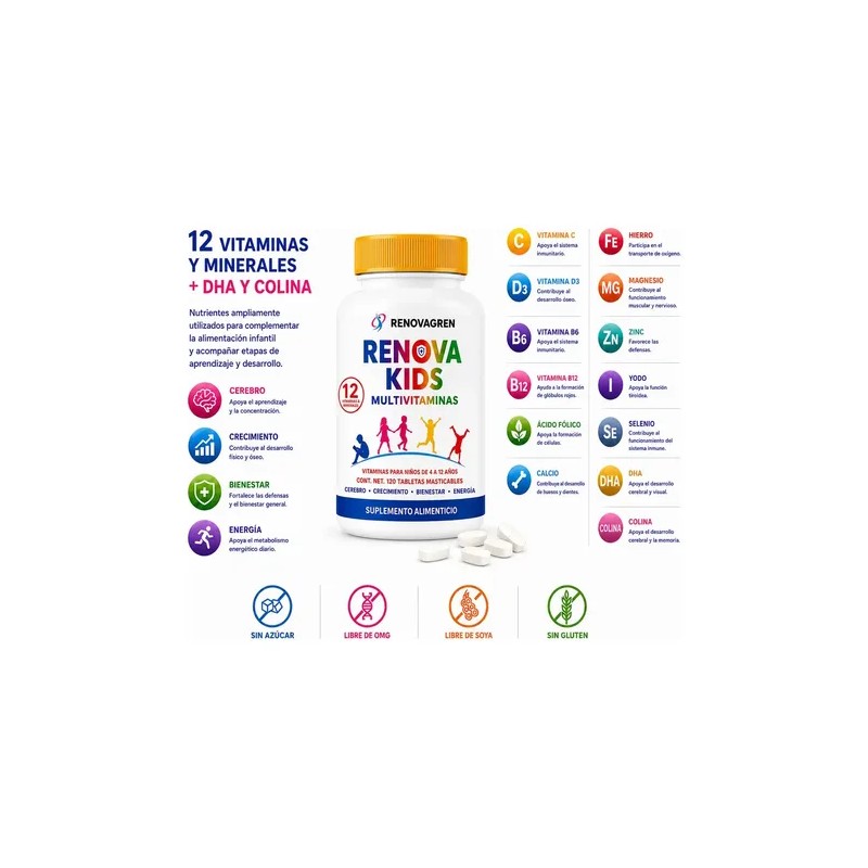 Multivitamínico Niños Años Omega Colina 120 Tablets Frutos Rojos