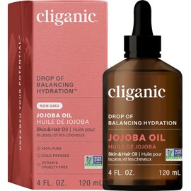 Cliganic Non-GMO Jojoba Oil for Skin, Hair & Face (4oz) | 100% Pure, Natural Cold Pressed Unrefined Hexane Free