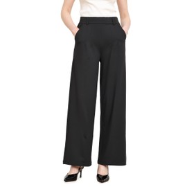 Balleay Art Dress Pants Women High Waisted Loose Stretch Wide Leg Trousers Work Business Casual Ladies Slacks with Pockets Black X-Large