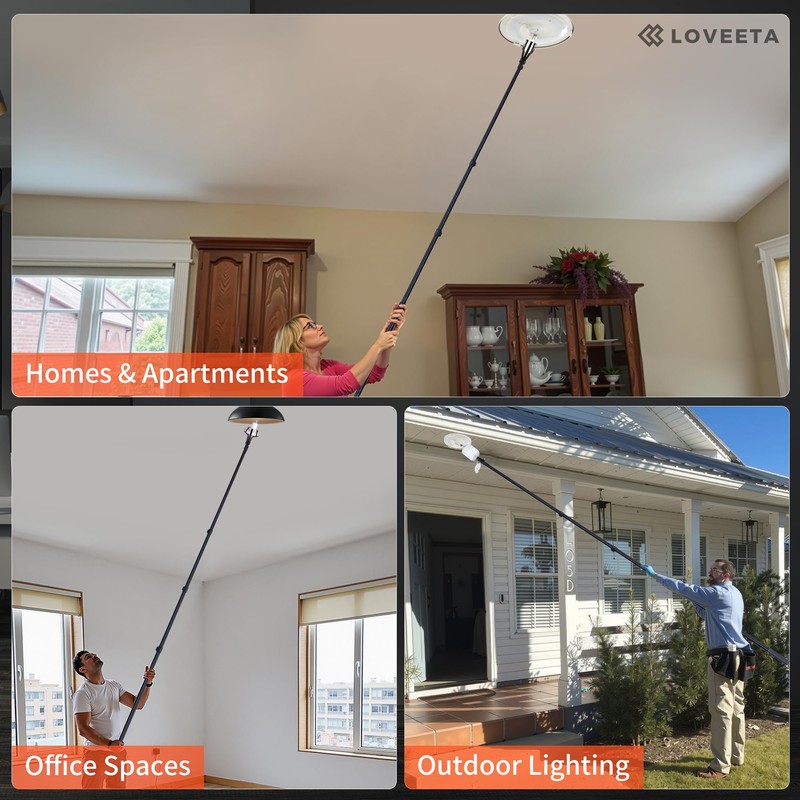 LOVEETA® Gen2 12Ft [18Ft Reach] Extendable Light Bulb Changer Pole