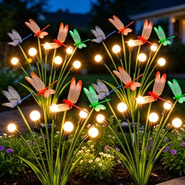 4 Pack Dragonfly Solar Garden Lights Outdoor, 24 LEDs Solar Firefly Lights