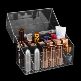 ATOMUS Cosmetic Organiser Acrylic Lipstick Storage with Dust Cover 18 Slots Transparent Lipstick Organiser for Dressing Table