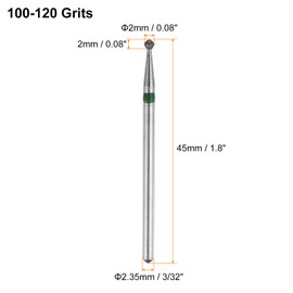 sourcing map 6pcs 100-120 Grits Diamond Grinding Bit 2mm Ball Head 2.35mm Shank 2mm Length Stone Sanding Drill Bits Rotary Tool for Ceramic Glass Nails Grinding Polishing