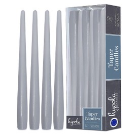 Hyoola Tall Taper Candles - 12 Inch Silver Grey Unscented Dripless Taper Candles - 10 Hour Burn Time - 12 Pack
