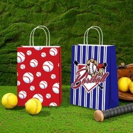 BQC 16 PCS Baseball Gift Bags Baseball Party Favor Bags with Handles for Baseball Party Decorations Baseball Goodie Bags Baseball Treat Snack Candy Favor Bags for Kids Boys Girls