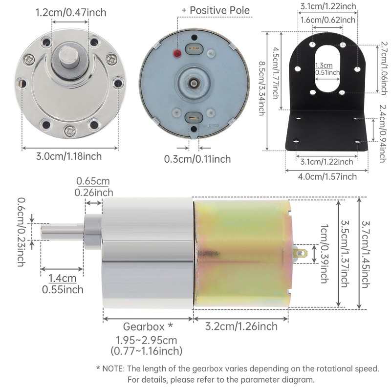 ZVKV 12V DC Motor 200RPM High-Torque Geared Motor with 37mm