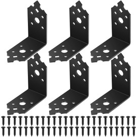 Pack of 6 Angle Connectors, Metal Brackets, Black, 90 Degree Corner Angle Connectors, Vintage Heavy Duty Angle Brackets, Corner Brackets, Fittings for Wood, Furniture, Mounting Brackets, 80 x 80 x 40