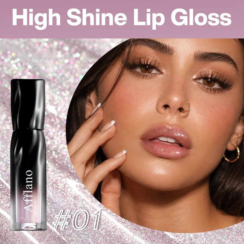 Afflano Shimmer Liquid Lipstick, Metallic Tinged Chameleon Clear Lipgloss