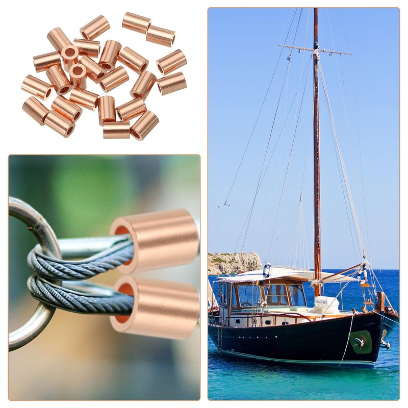 sourcing map 1/16"(1.5mm) Wire Rope Stop Sleeve, Copper Crimping Loops