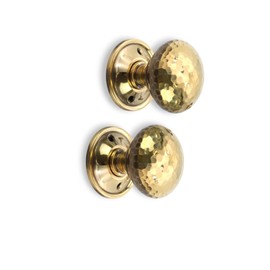 Infinity Decor Aged Brass Hammered Pattern Mushroom Shape Door Knobs Pairs 50mm Pull Handles Set - for Both Interior & Exterior Doors