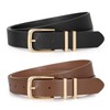JASGOOD 2 Pack Women Belts for Jeans Pants Dresses Ladies Leather Waist Belts with Gold Buckle