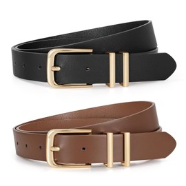JASGOOD 2 Pack Women Belts for Jeans Pants Dresses Ladies Leather Waist Belts with Gold Buckle