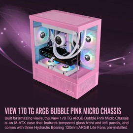 Thermaltake View 170 TG ARGB m-ATX Chassis; 3x120mm ARGB Lite Fans Included; 280mm Radiator Support; 340mm GPU Clearance; 160mm Air Cooler Max Height; Bubble Pink; CA-1Z4-00MAWN-01