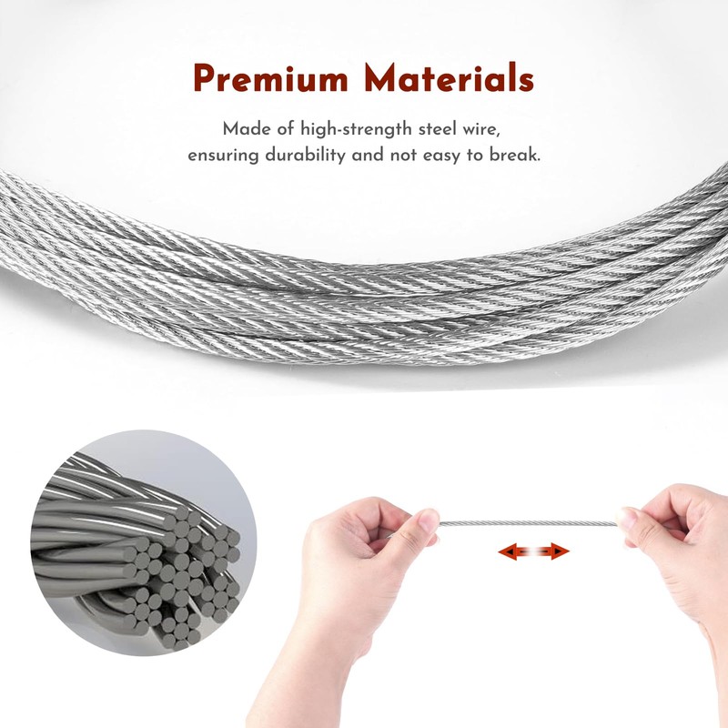 2PCS 3/25 10FT Garage Door Cable High-Quality 304 Steel Galvanized