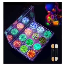 HASAIKA Festival Glitter Face, 12 Colours Fluorescent Glitter, Face Body Hair Sequins, Suitable for Stage Party Make-Up, Long Lasting Shine Does Not Fall Off