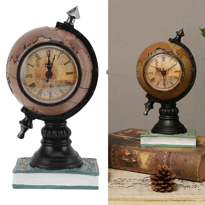 Globe Clock Decorative Desk Ornament Resin World Map Clock with