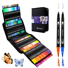 Artecho Dual Tip Markers 120 Colors, Coloring Markers for Adult Coloring Books No Bleeding, Fine and Brush Tip Markers for Adults Coloring Books, Calligraphy, Drawing, Sketching