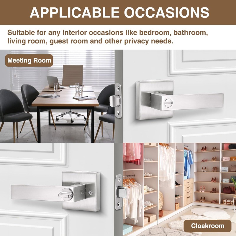 10 Pack Square Door Lever Privacy Door Lock Handleset, Keyless