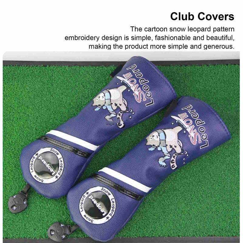 4Pcs 1/3/5/UT Golf Wood Headcovers Cartoon Snow Leopard Pattern PU