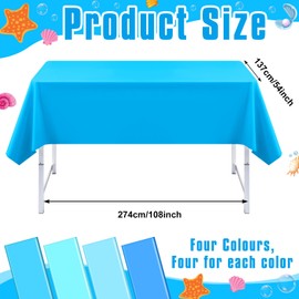 VAIPI 16 Pack Ocean Theme Tablecloths Blue Plastic Table Cloths Disposable Rectangle Under The Sea Table Covers for Baby Shower Birthday Beach Party Decor, 108 x 54 inch