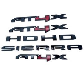 Side Door Rear Tailgate Letters Emblem Badge Replacement for 2023-2024 AT4X HD Sierra 6pcs (Gloss Black Red)