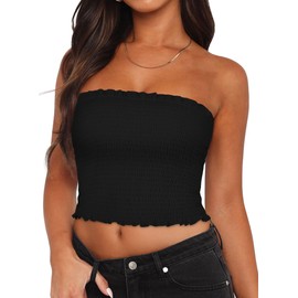 Womens Tube Top Summer Strapless Crop Tops Basic Tank Casual Sleeveless Shirt(Black,L)