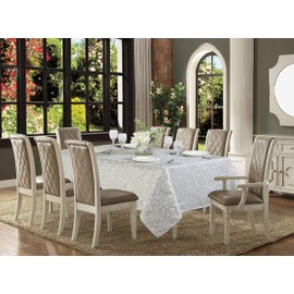 Home Beyond & HB design - 60 x 84 Inch Jacquard Rectangular Tablecloth, Waterproof Spillproof Wrinkle Resistant Polyester Table Cover Protector, Silver