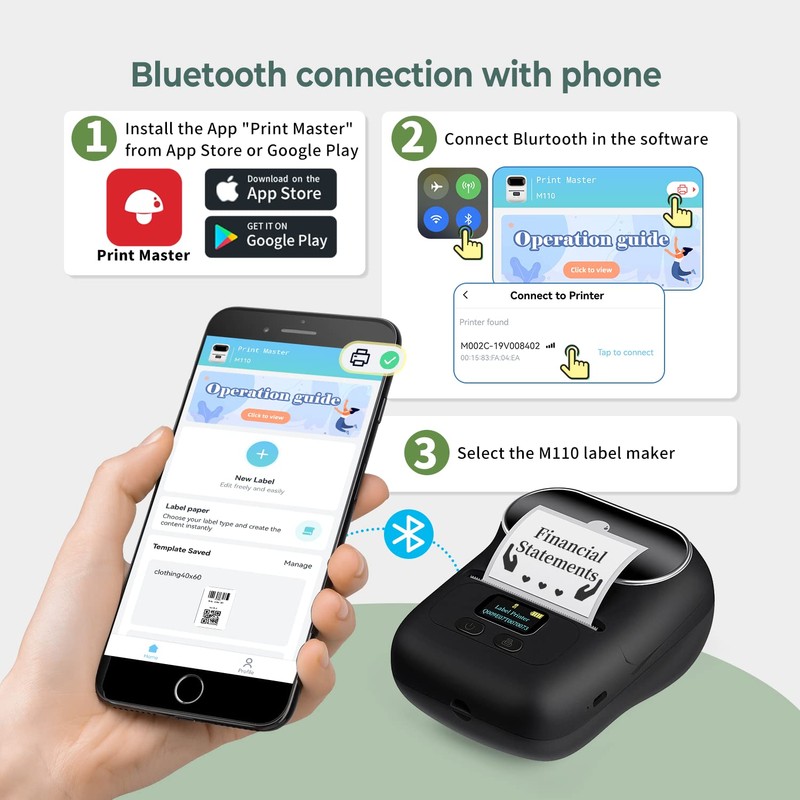 Phomemo M110 Label Maker with 3 Rolls Label Paper, Wireless