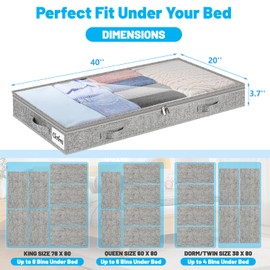 4 Inch Low Profile Under Bed Storage Drawer 4 Pack, Lightweight Underbed Clothes Storage Container Bins with NO STURCTURE, Shallow Storage Bag for Dorm & Home, With Clear Lids and Waterproof Fabric