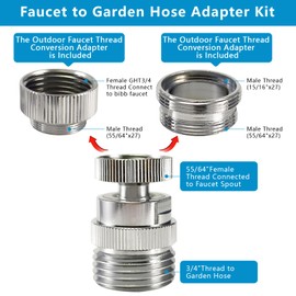 XNTONG Swivel Faucet Adapter Kit, Faucet Adapter with Aerator, Faucet to Garden Hose Adapter, Kitchen and Bathroom Faucet Adapter to Garden Hose, Sink Hose Attachment with Multiple Sizes, Brass Chrome