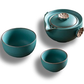 LOVE MIYABI Travel Teaware Set for 2 People, Ultra Compact Storage, Easy for Tasty Tea Outdoors, For Traveling, Chinese Tea, Japanese Tea, Tea Picnics, Camping, Climbing, Tea Pot, Teapot, 2 Tea Cups, Good Design, Includes Exclusive Protective Case, Ceram