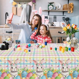 4 Pack Osterhase Tischdecke Frühling Blumen Kaninchen Tischdecke Büffel Karo Karte Tischdecke Frühling Blumendekoration Picknick Frühling Osterparty Zubehör 51 x 86 Zoll