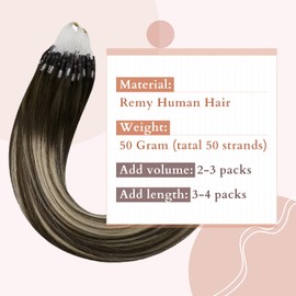 Fshine Micro Beads Hair Extensions 18 Inch Human Hair Invisible Extensions Micro Links Hair Darkest Brown to Platinum Blonde and Brown Ombre Remy Hair Extensions 1g/strand Micro Beads Extensions 50g