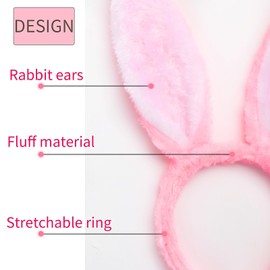 SARATA Easter Bunny Ears Headband Plush Rabbit Ears Hairband for Holiday Pink White Cute Soft Touch Bunny Ears Hairbands for Party 1PCS
