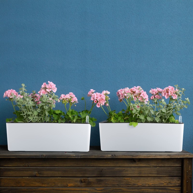 Skelang 2-Pack Self Watering Planter, Rectangle Flower Pot with Water