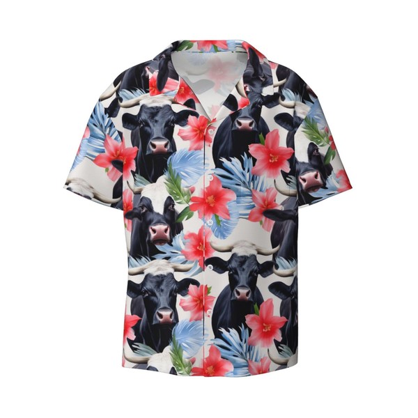 ReLuB Funky Hawaiian Shirt for Men, Cow Flower Graphics Button
