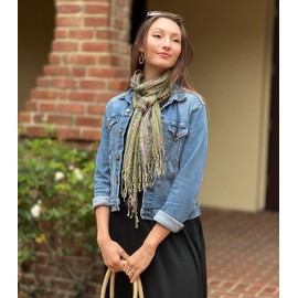 Humble Hilo Multi-Colored Scarf/Shawl for Women Lightweight Head or Neck Scarf (Olive Green)