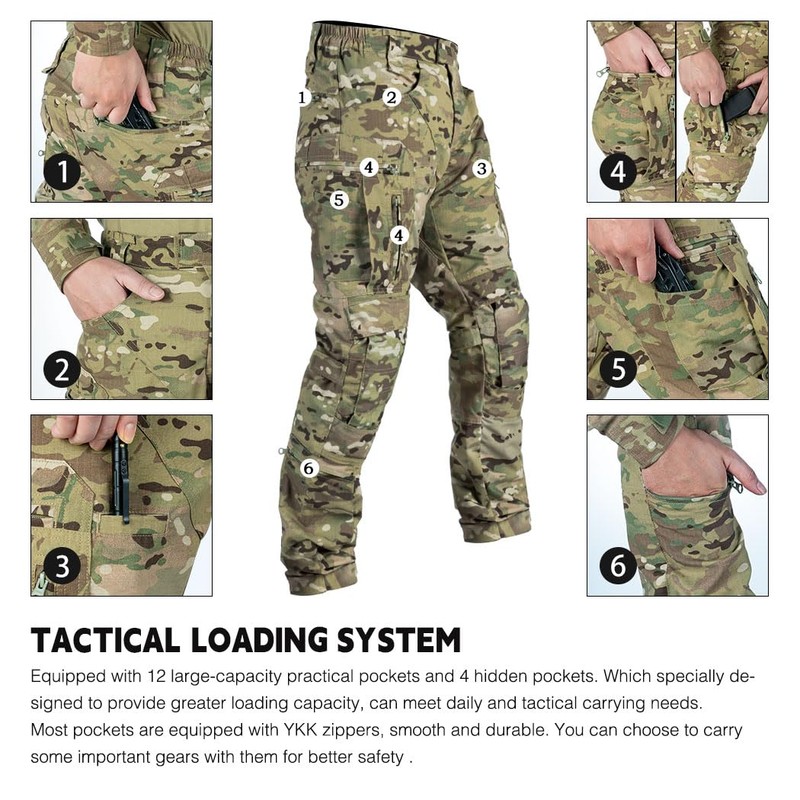 IDOGEAR OUTDOOR Men’s Combat Pants Tactical Camo Pants with Hidden
